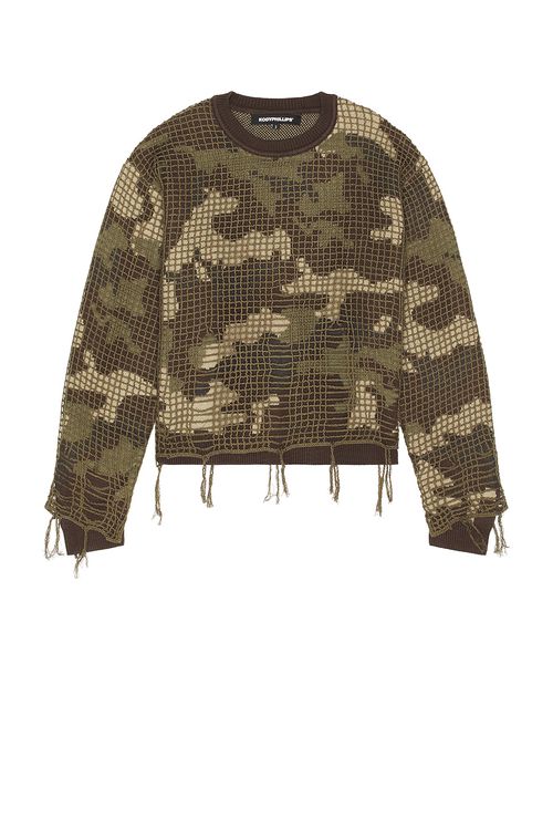 Kody Phillips Netted Sweater in Camo - Army. XL/1X also in L