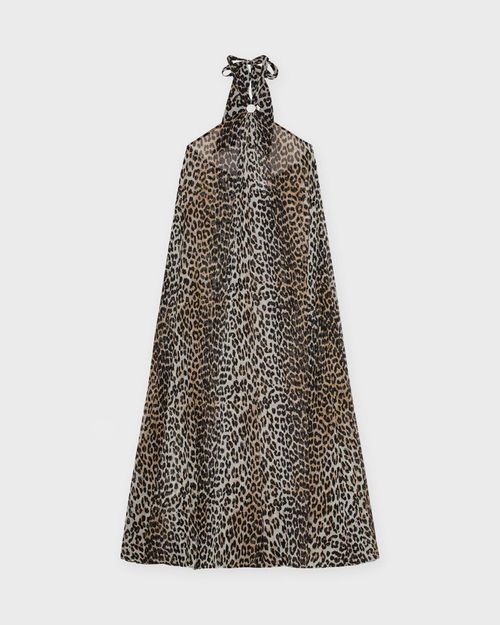 Ganni Dress Chiffon Halterneck Leopard