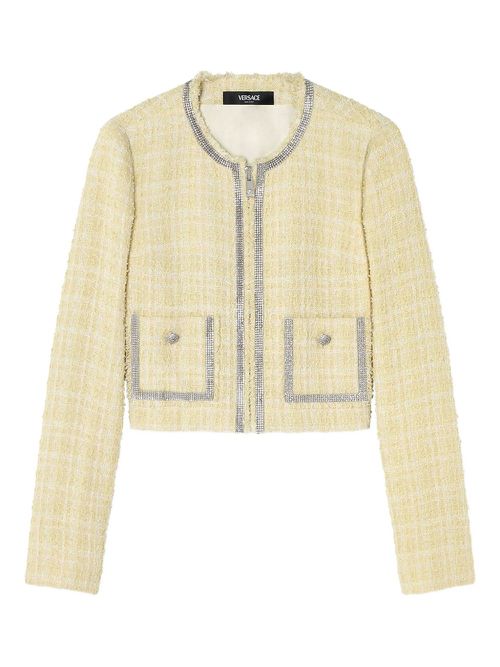 Versace crystal-embellished tweed jacket - Neutrals