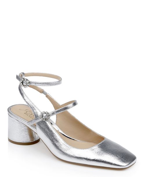 Keilani Maryjane Evening Pumps - Silver Metallic Fabric