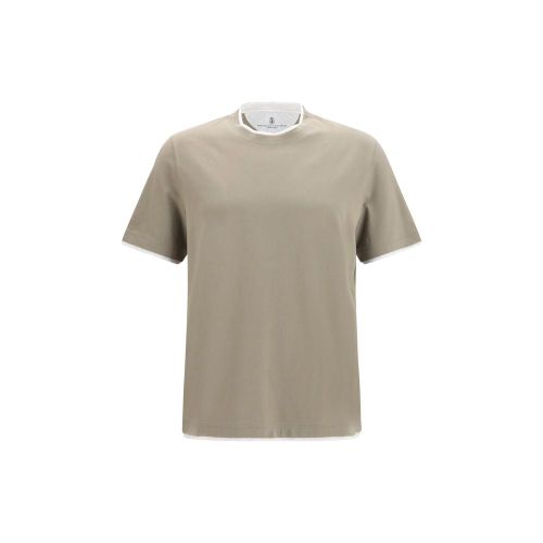 Bicolor Cotton T-Shirt — Beige