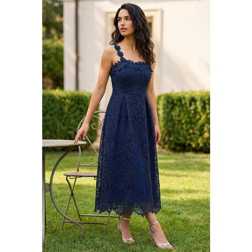Dusk Women's Floral Crochet Midi Dress in Navy