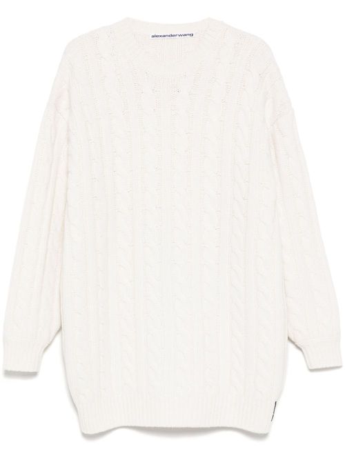 Bead-hotfix cable-knit dress - White