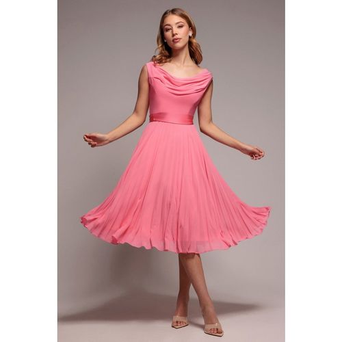 Goddiva Cowl Neck Pleated A-Line Chiffon Midi Dress - Cora