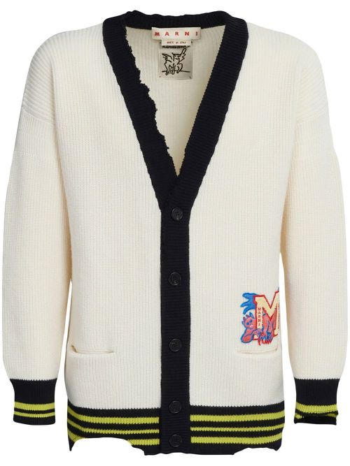 Logo-patch knitted cardigan - Neutrals