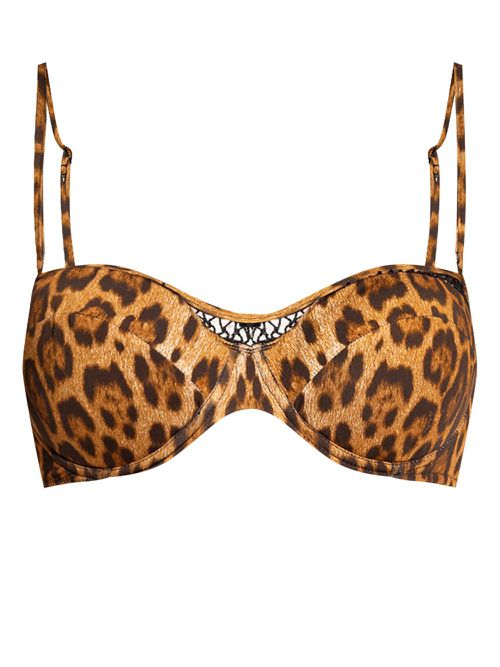 Leopard-print cut-out bikini top - Brown
