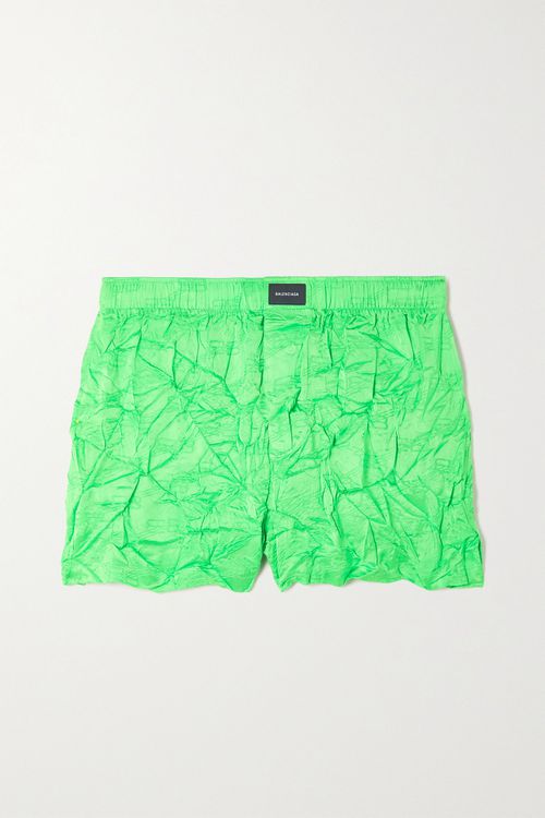 Crinkled Satin-jacquard Shorts - Green