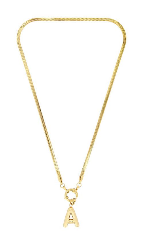 Petit moments Bubble Initial Herringbone Necklace in Metallic Gold.  V. Also in A, B, C, D, F, G, I, J, K, M, N, O, P, R, S, T