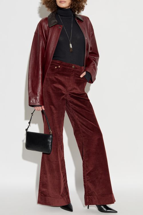 Corduroy Trousers With Flared Legs, Women's, Burgundy