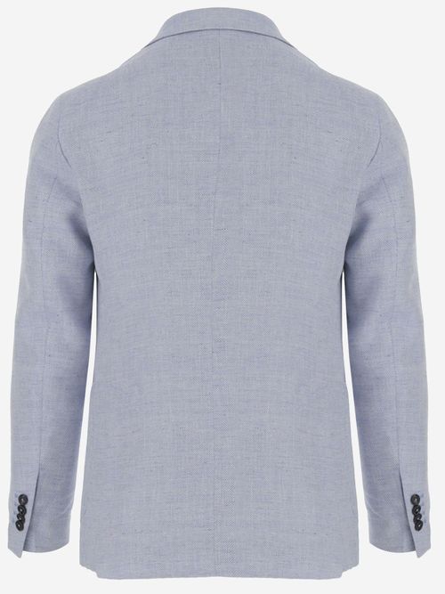 Linen Blend Herringbone Blazer — Blue