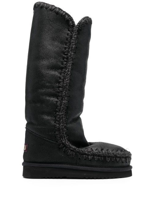 Whipstitch-trim shearling-lined boots - Grey