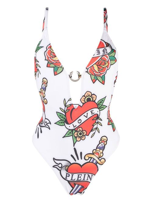 Graphic-print swimsuit - White