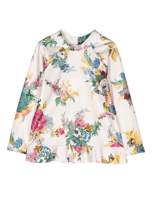 Clover ruffle-trim rash shirt - Multicolour