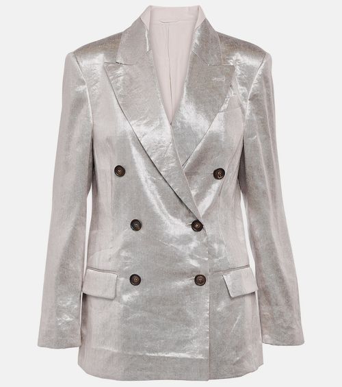 Double-breasted metallic linen-blend blazer