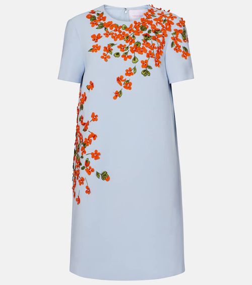 Floral-appliqué crêpe shift dress