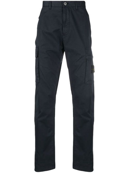 Logo-patch straight-leg trousers - Blue