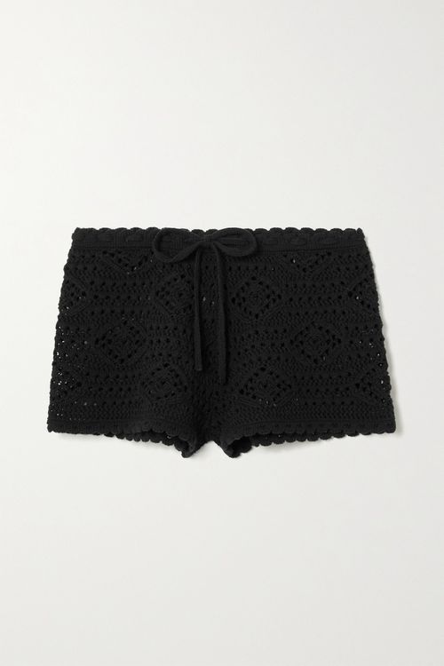 かぎ針編みウール ショートパンツ - ブラック - XS