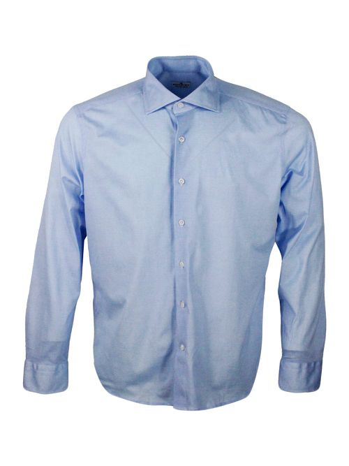 Luxury Shirt In Soft, Precious And Very Fine Stretch Cotton Flower With French Collar In Two-tone Melange Print