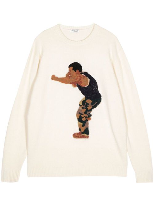 Boxer-embroidered jumper - White