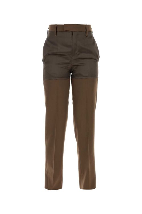 Two-Tone Wool Blend Trousers — Brown