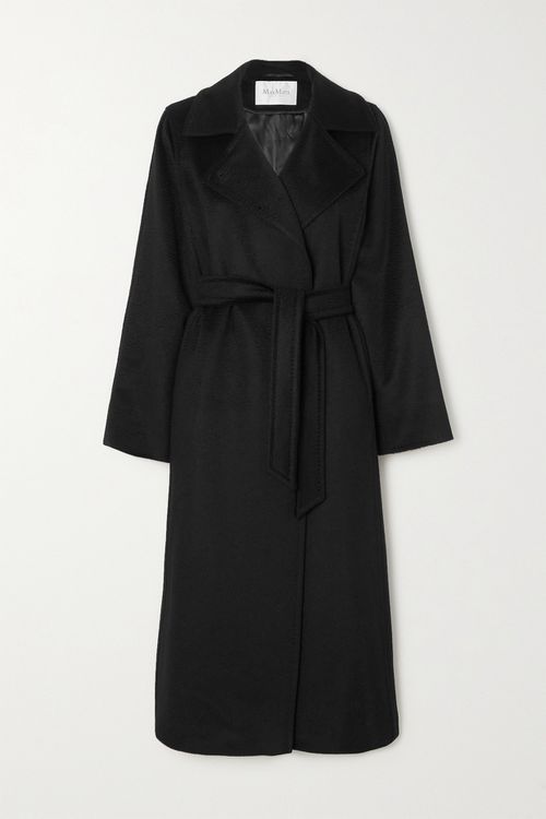 Manuela Belted Camel Hair Coat - Black - UK14