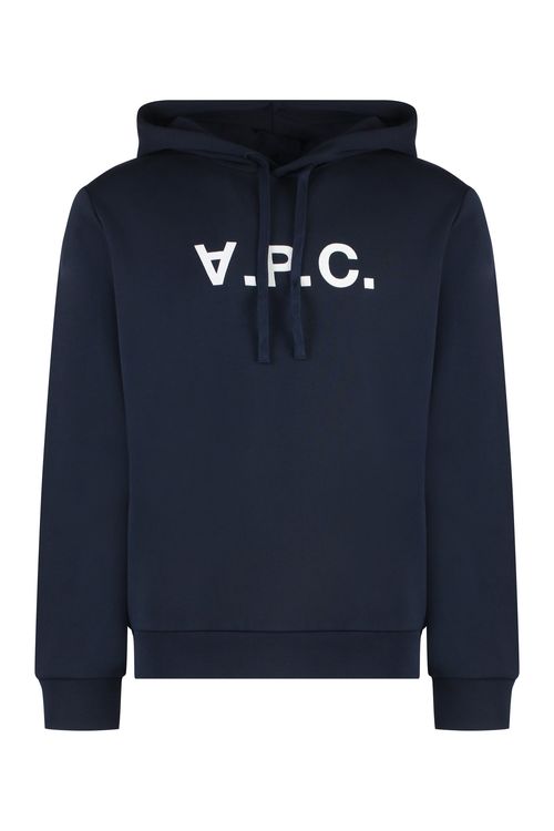 A. p.c. Velvet-Effect Print Cotton Hoodie with Ribbed Cuffs and Hem