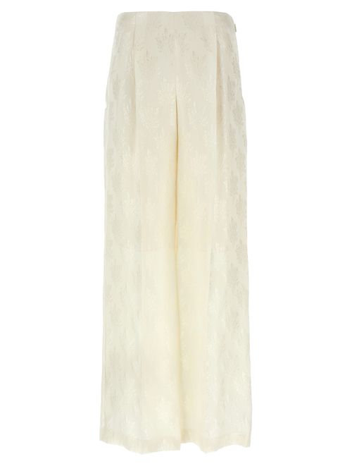 Silk Jacquard Floral Trousers — White
