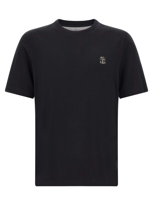 Embroidered Logo Cotton T-Shirt — Black