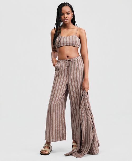 Women's Striped Wide-Leg Pants, Macy's Exclusive - Brown Stripe