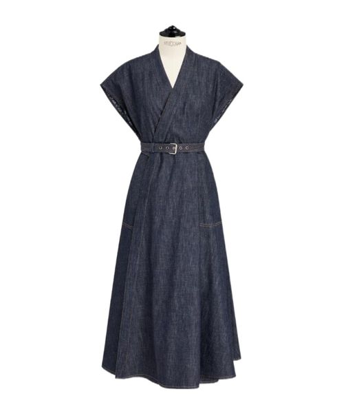 Belted denim dress