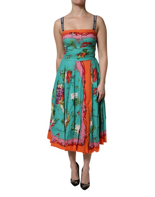 Vegetable-Print Silk Dress — Multicolor