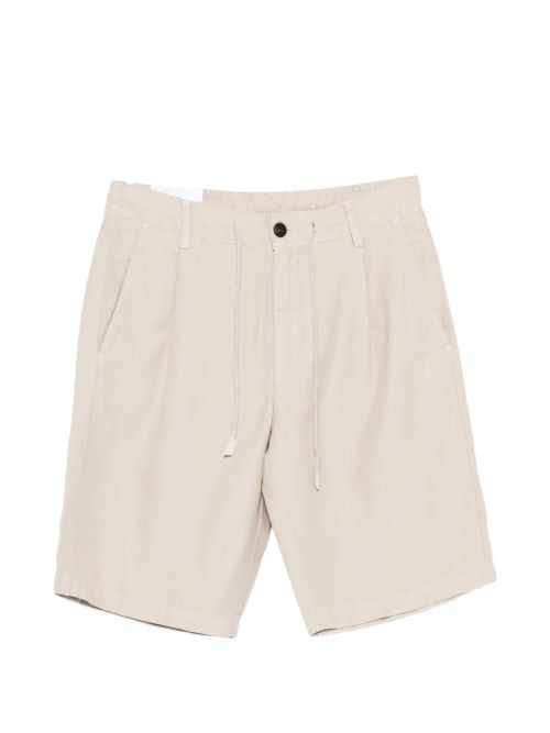 Pleated Linen-Cotton Bermuda — sand