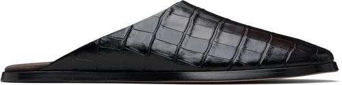Black Croc Embossed Slides