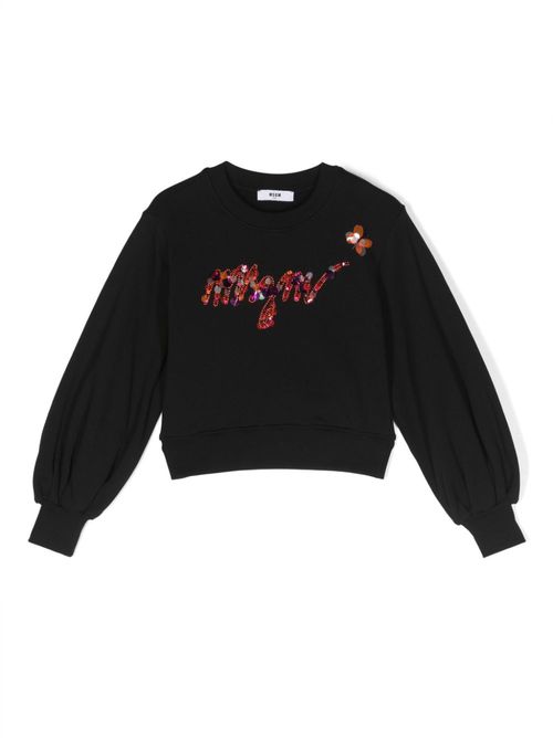 Logo-embroidered cotton jumper - Black
