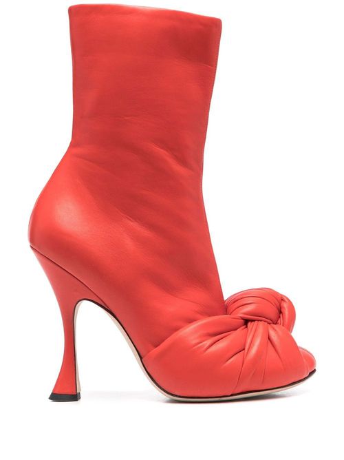 Ruched heeled leather boots - Red