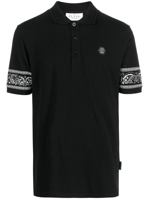 Bandana-print short-sleeved polo shirt - Black