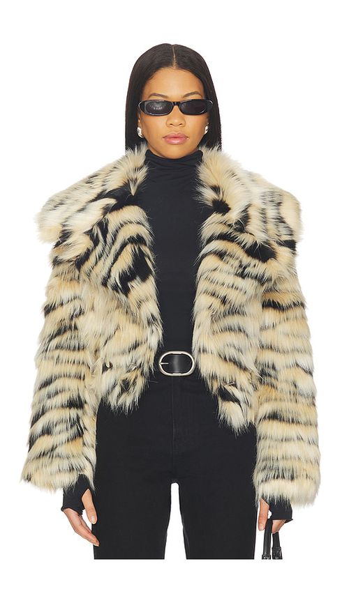 Adrienne Landau Londyn Jacket in Tan,Black. L. Also in