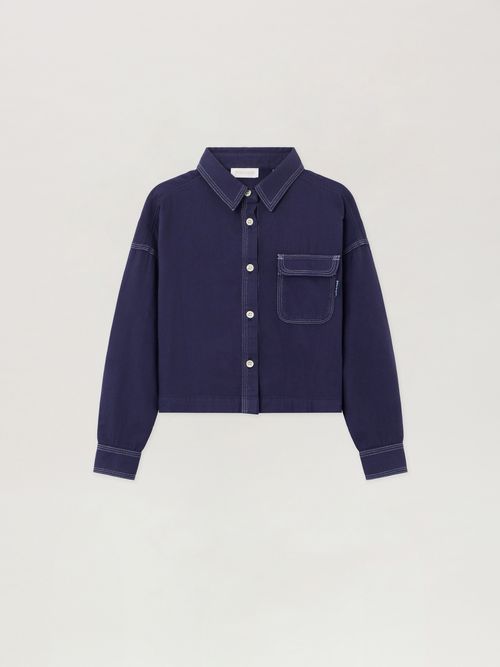 Curved Logo Flannel Shirt Kids  Navy Blue