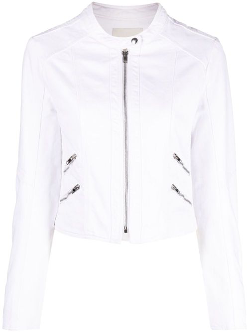 Leys band-collar denim jacket - White