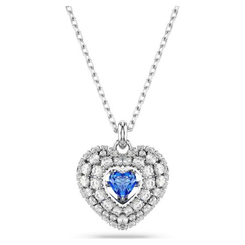 Hyperbola pendant, Heart, Blue, Rhodium plated