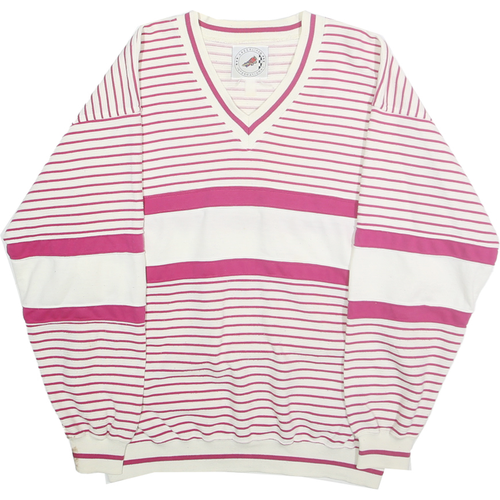 GREENLINE INTERNATIONAL Womens White & Pink Striped V-Neck Sweatshirt L Cotton