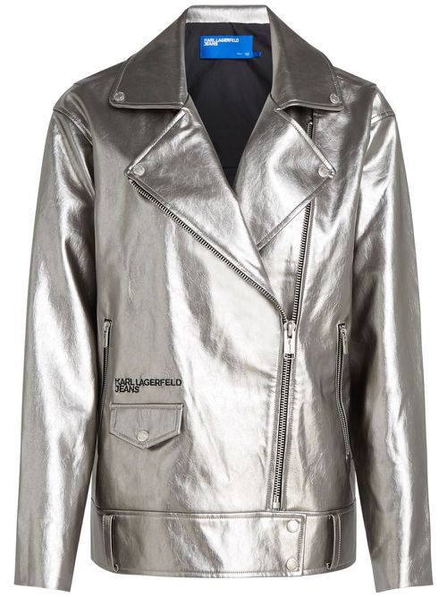 Metallic-finish biker jacket - Silver