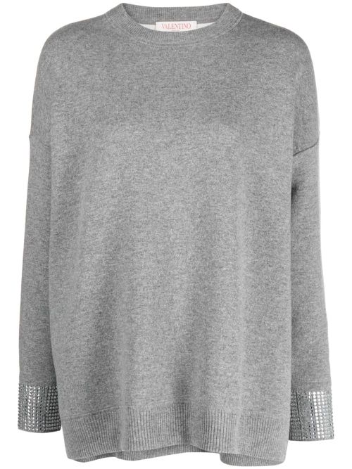 Rhinestone-embellished wool jumper - Grey