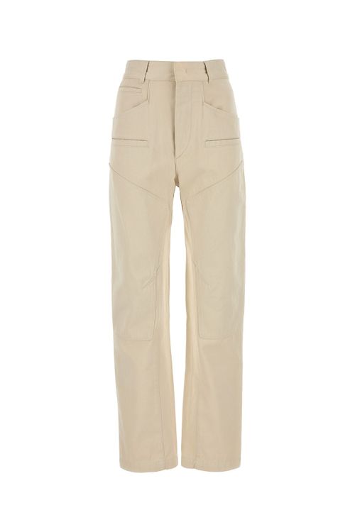 Utility-Seamed Cotton Trousers — Beige