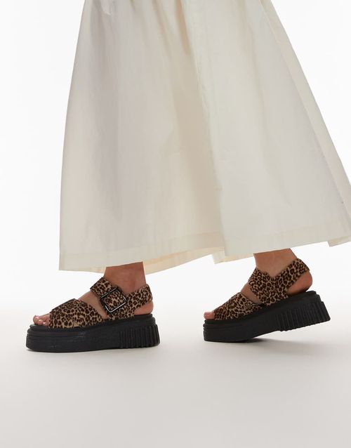 Clarks Evamar wish sandal in leopard print-Black