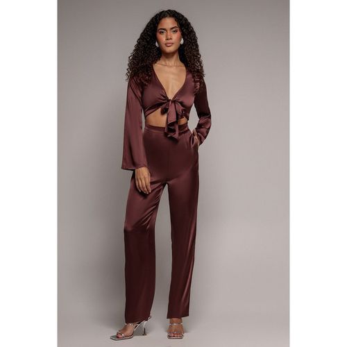 Goddiva Cut Out Satin Romper - Brown