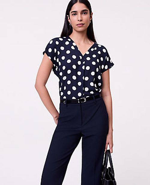 Ann Taylor Petite Dotted Mixed Media Pleat Front Top