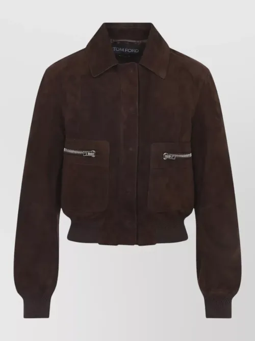 Tom Ford - lambskin suede bomber jacket point collar