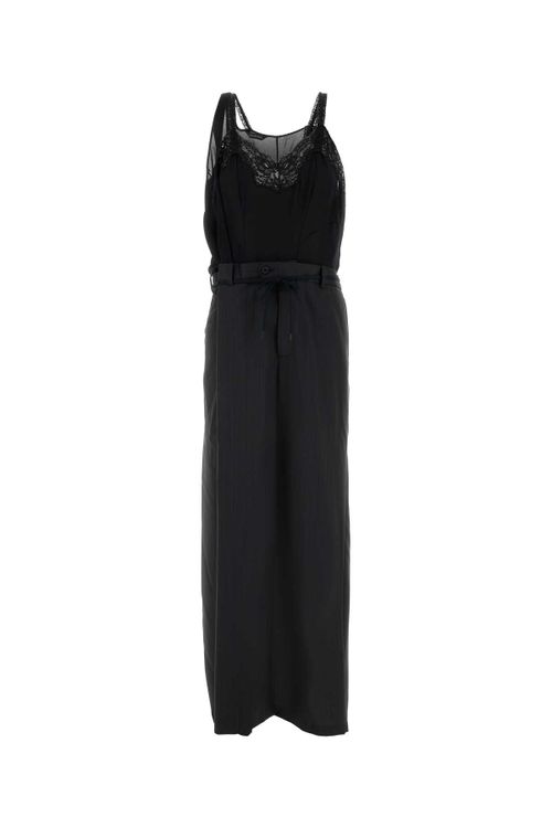 Lace-Trimmed Wool Blend Dress — Black