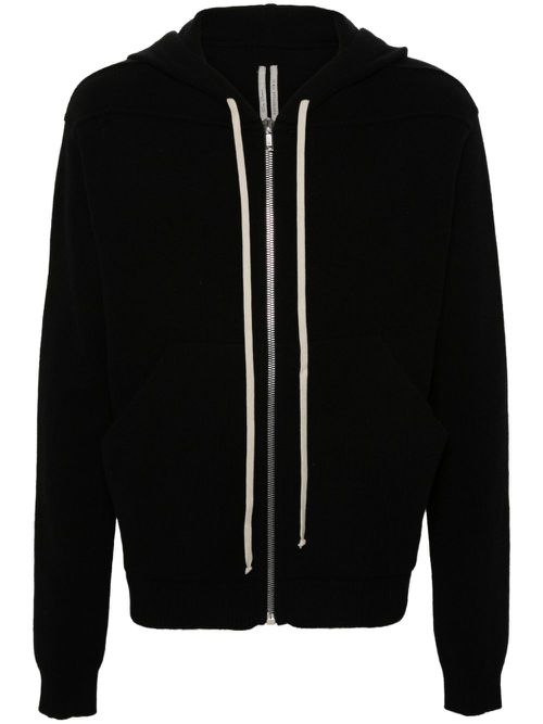 Fine-knit zip-up hoodie - Black